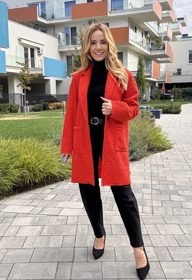 Little Frida szövetkabát koral – Női átmeneti kabát – Innova Fashion